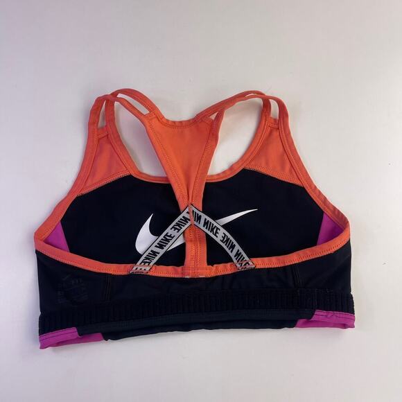 Nike Swoosh Women's Small Medium Support Color Block Sports Bra Black Pink - Picture 4 of 5